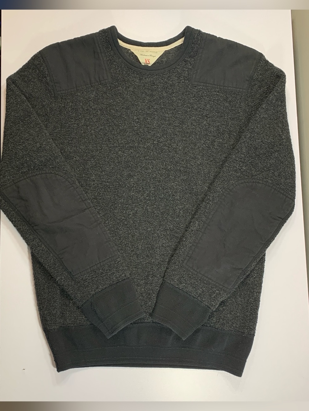 Rag & Bone Crew Neck Sweater XS Aviator Commando Military Elbow Patch Wool Blend